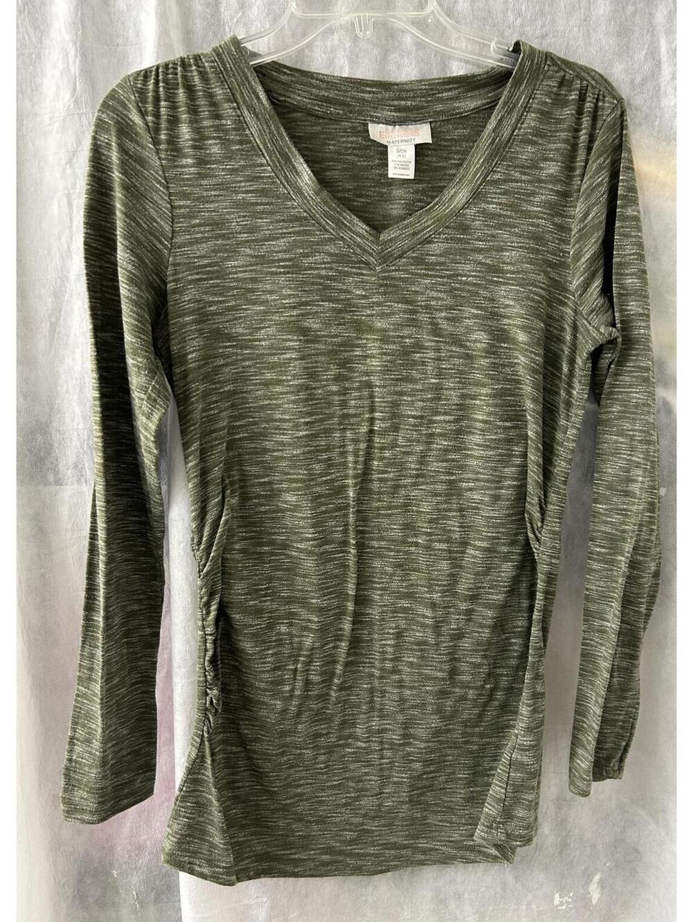 Great Expectations Maternity Olive Green Space Dye V-Neck Long Sleeve Top Small